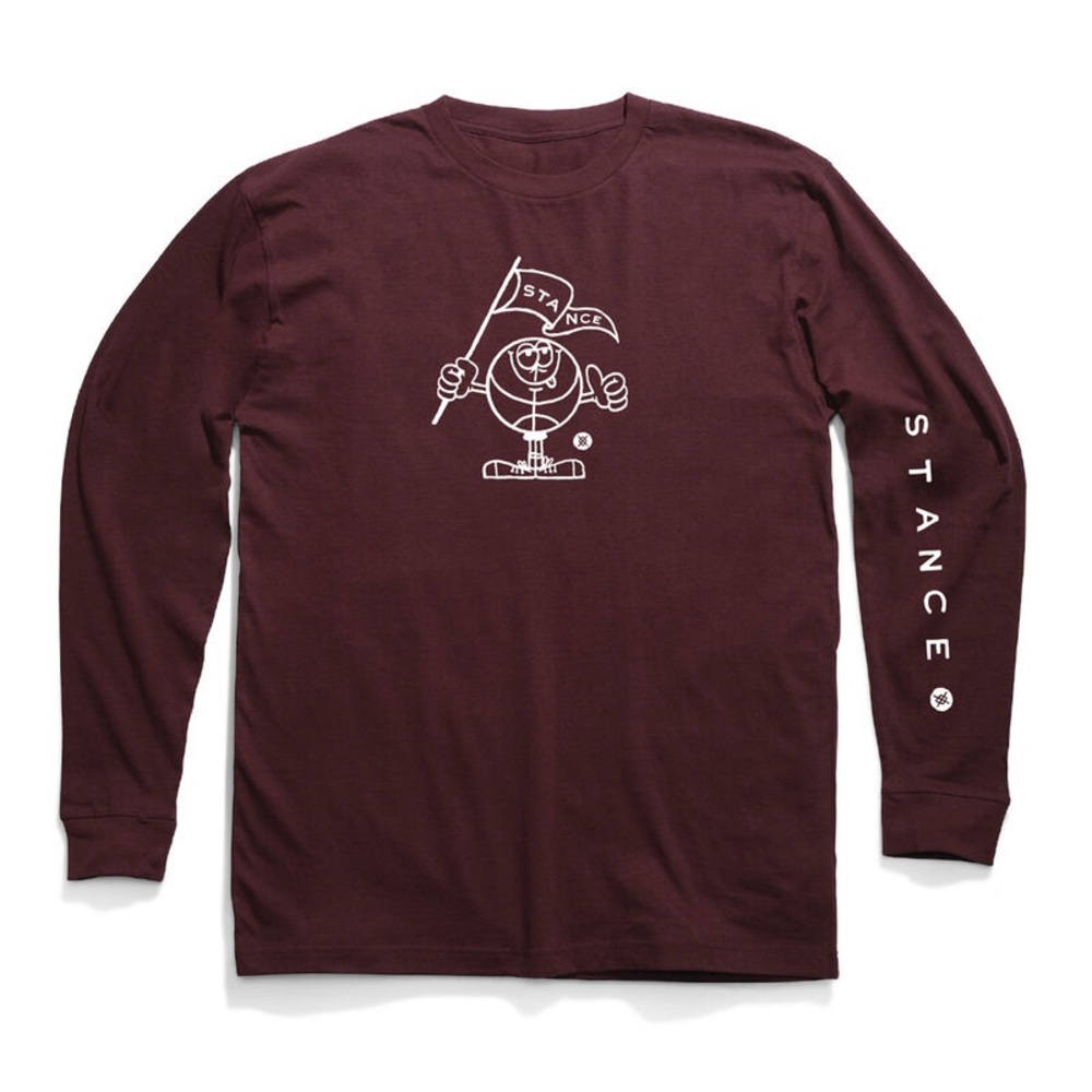 NWT STANCE CROSSOVER LONG SLEEVE T-SHIRT IN WINE. SIZE SMALL.